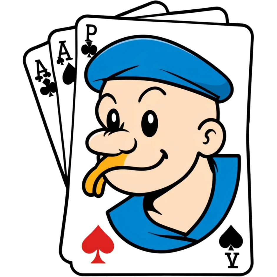 Popeye the sailor with a poker face, cartoon sticker style emoji