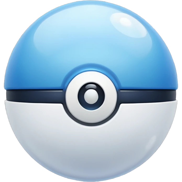 blue pokeball emoji, top half is a more saturated blue, bottom half is white, black stripe, with a white sheen, with a pearlescent finish, with a bubble effect emoji