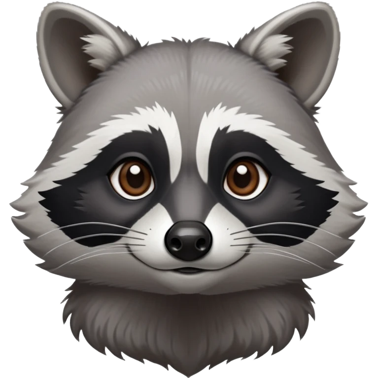 Cinematic-Noble-Raccoon-Portrait-Emoji – Poised and confident, with a sturdy build and a beautifully textured fur of silver-grey accented by dark black facial markings, deep-set, intelligent brown eyes, simplified yet sharp and sophisticated zoom out to show shoulders emoji