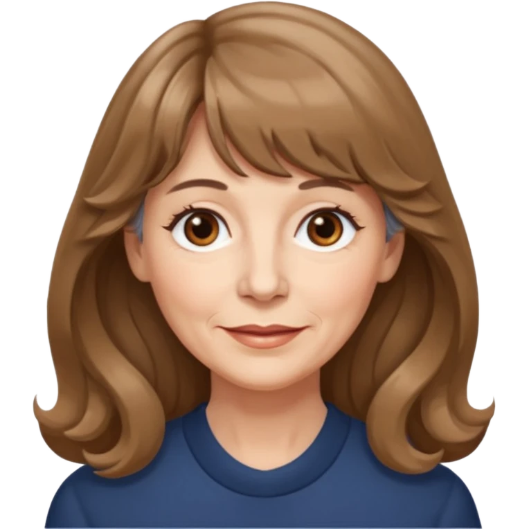 60 yr old woman, very small brown eyes, long wavy light brown hair, bangs,  emoji