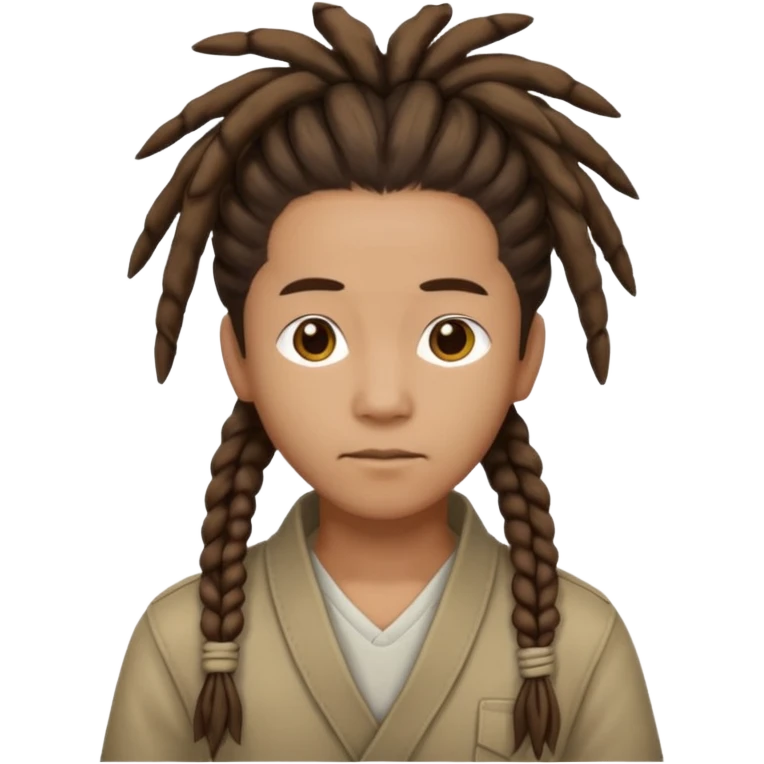 Casual person with tied-back dreadlock, asian emoji