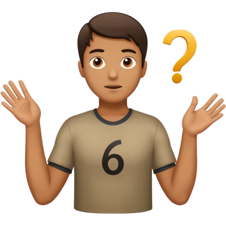 Man shrugging with the number 6 above his left hand and the number 7 above his right hand emoji