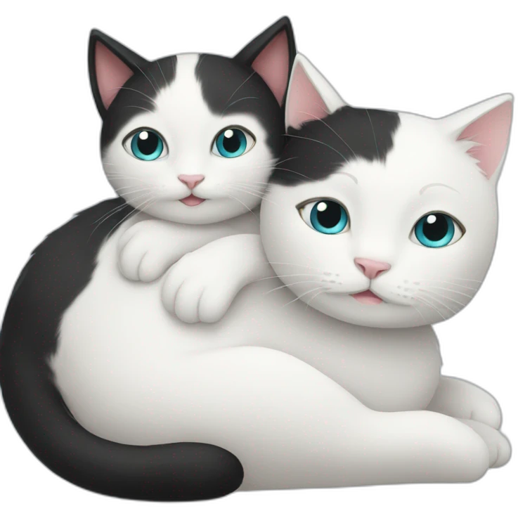 A white cat hugging a black cat emoji