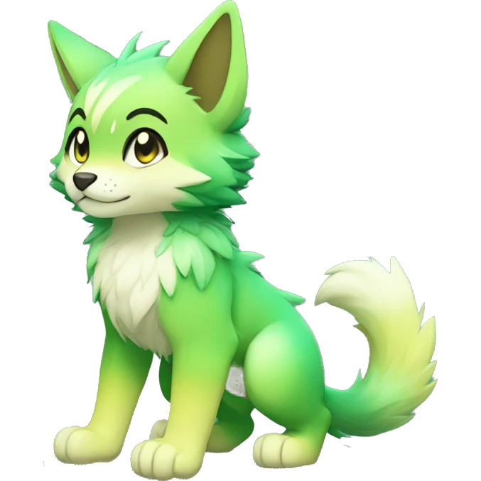 shiny, colorful, green, gradient, Kemono-style, Chibi, Anthro-Fur-Sona-Fakémon, Full Body emoji