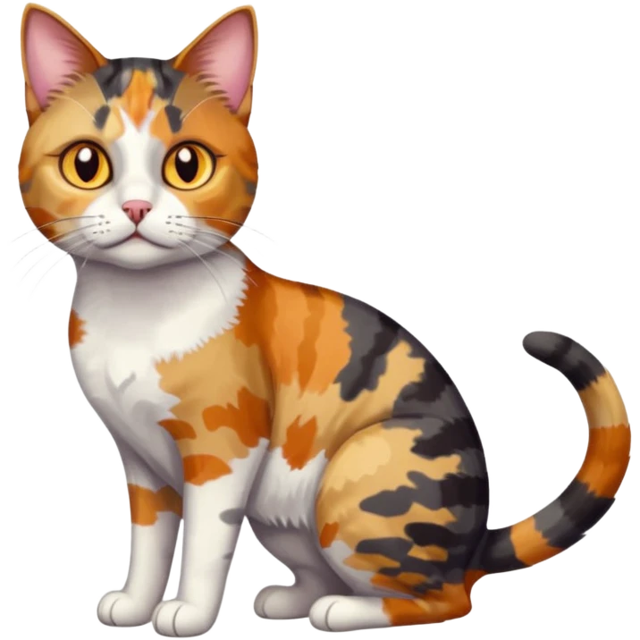 full body anxious looking colourful light patched calico tabby cat with hazel eyes emoji