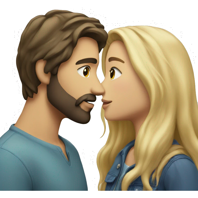 Brunette guy with beard kissing blond girl with long hair emoji