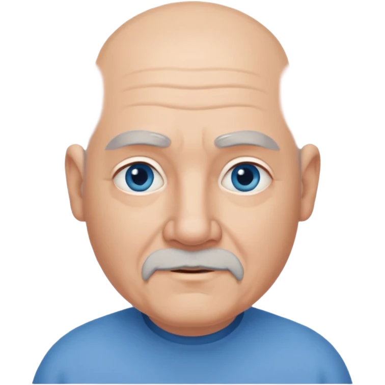 75,  bald, grey side hair, chubby, blue eyes, goatee emoji