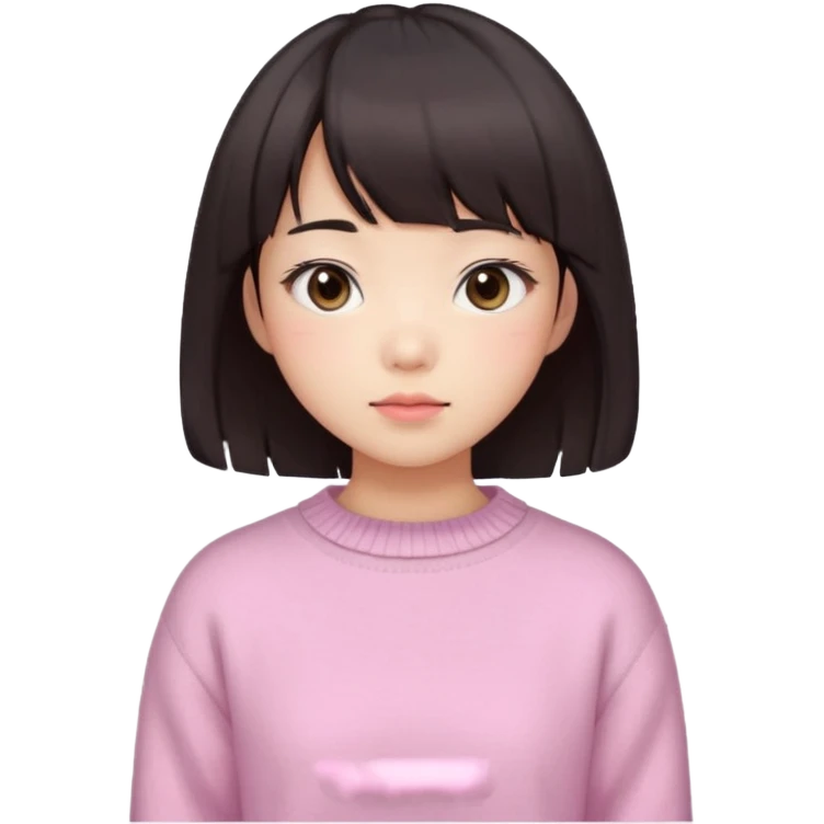 a asian japanese girl with a dark brown bob with curtain bangs, wearing a pastel pink wintery sweater emoji