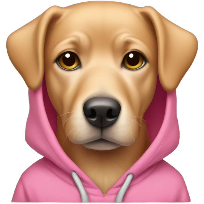 Tan dog wearing a pink hoodie emoji