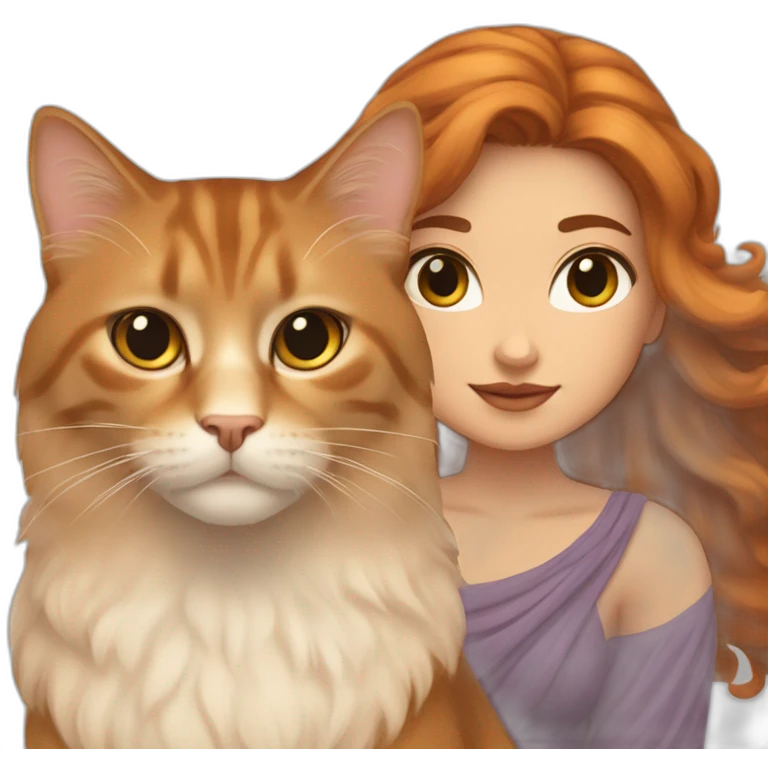 Goddess Hera with brown hair and a ginger Siberian cat emoji