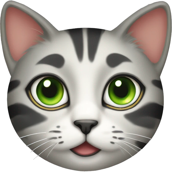 Tricolor cat with green eyes, red spots and dark gray stripes emoji