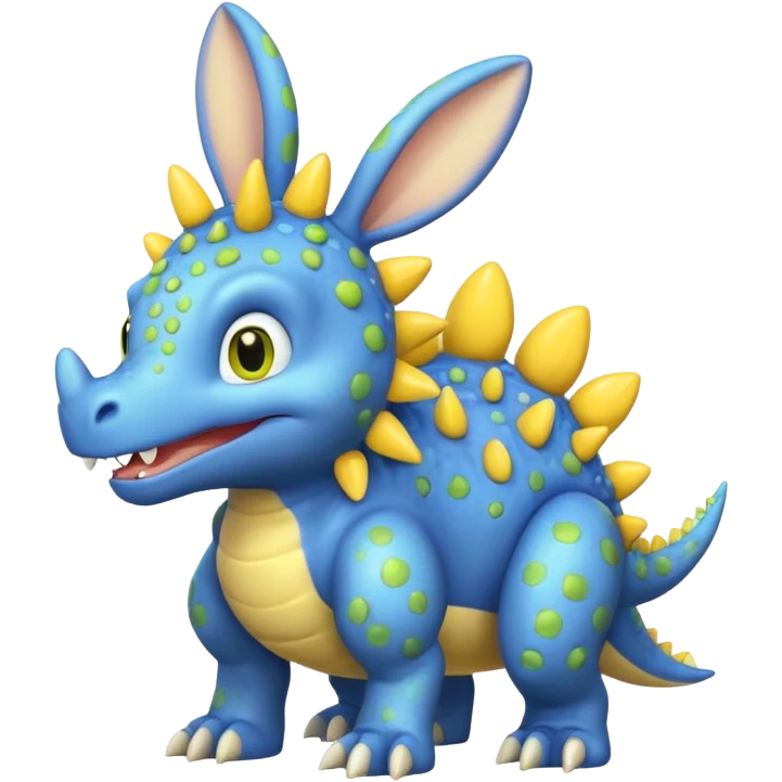 Blue Stegosaurs with yellow bunny ears and yellow spots emoji