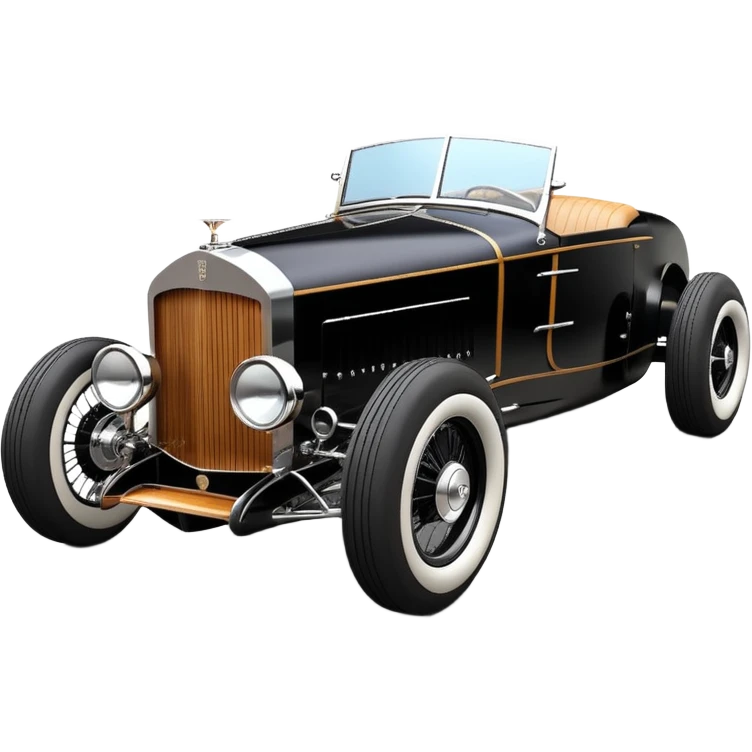 Batgirl’s black Bare bones modified (fenders removed) chopped streamlined sporty roadster that is a (stripped down) hot street rodded engine sports car 1932 Rolls Royce Woody futuristic  wide racing wheels that are held strong by advanced suspension and steering emoji
