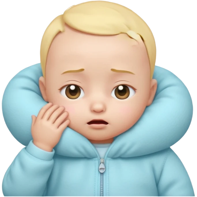 Cute 3D baby emoji, rubbing eyes, sleepy expression, short fine baby hair, soft pastel colors, clean white background  emoji