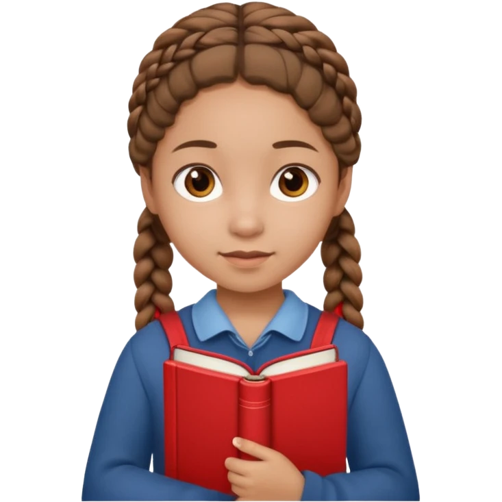 brown braid hair girl kid, student, red book emoji