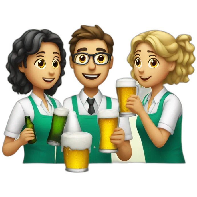 Chemist drinking beer with two Girls emoji