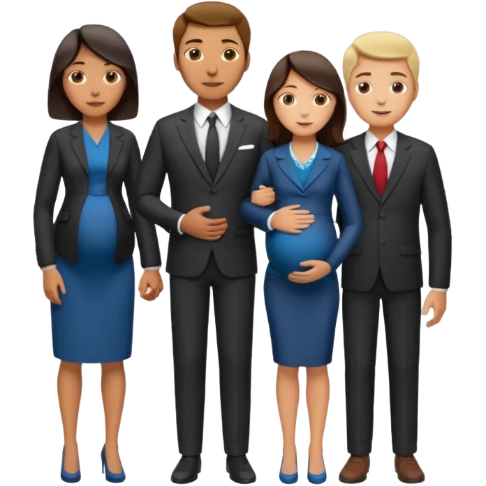 Ok keep this just change it a bit. Make them separate from each other so you know who who’s on the side and who’s on the dad side dad‘s family is standing next to him, wife family standing next to her. And T he wife is pregnant. emoji