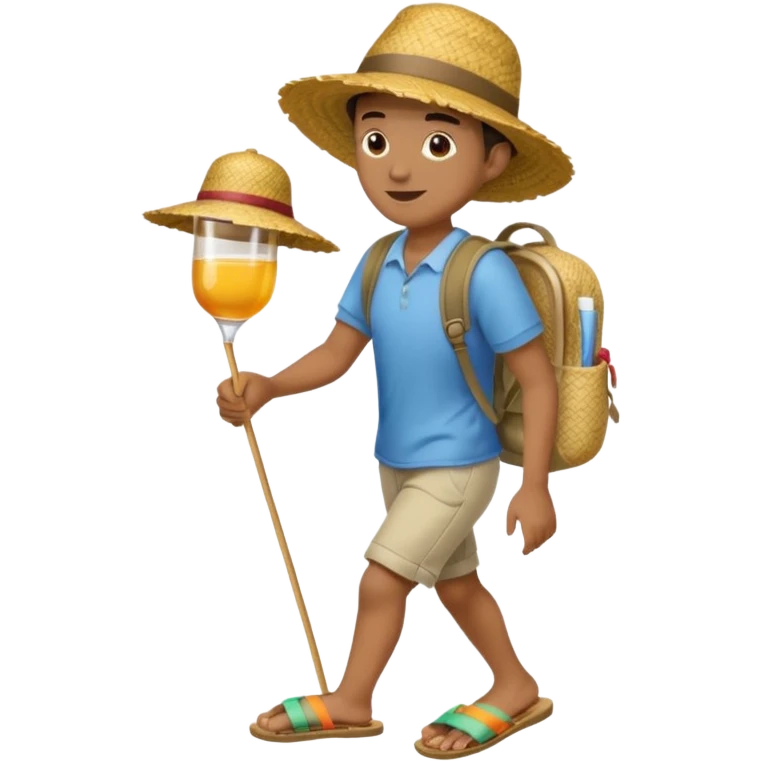 Créole réunionnais chapeau paille tong au pieds et sac a dos en paille  emoji
