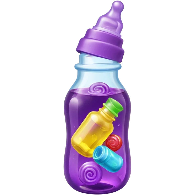 baby bottle with purple liquid and jolly ranchers emoji