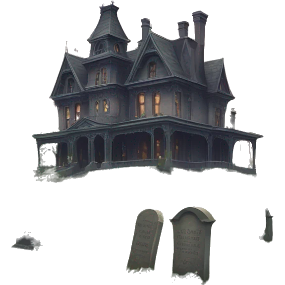 Romantically overgrown Haunting graveyard field Victorian mansion emoji
