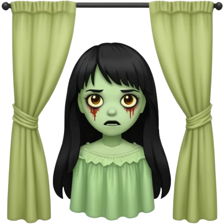Faça uma zombie de cabelo longo preto com curtain bangs emoji