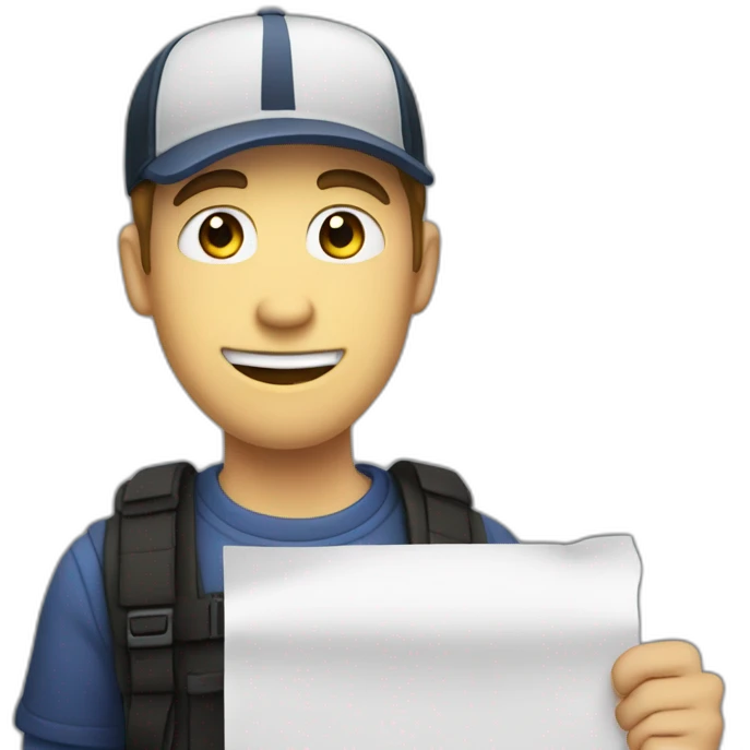 The image depicts a cartoon character dressed as Mrbeast, holding a blank piece of paper. The background is black. emoji