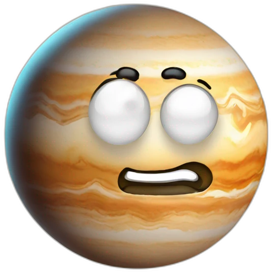 planet jupiter with a cartoon thoughtful face emoji