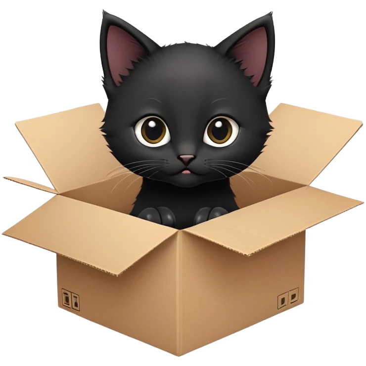  A very cute black young kitten cat with one's head tilted to one side poked its paws out of the cardboard big box and placed them on top of it emoji