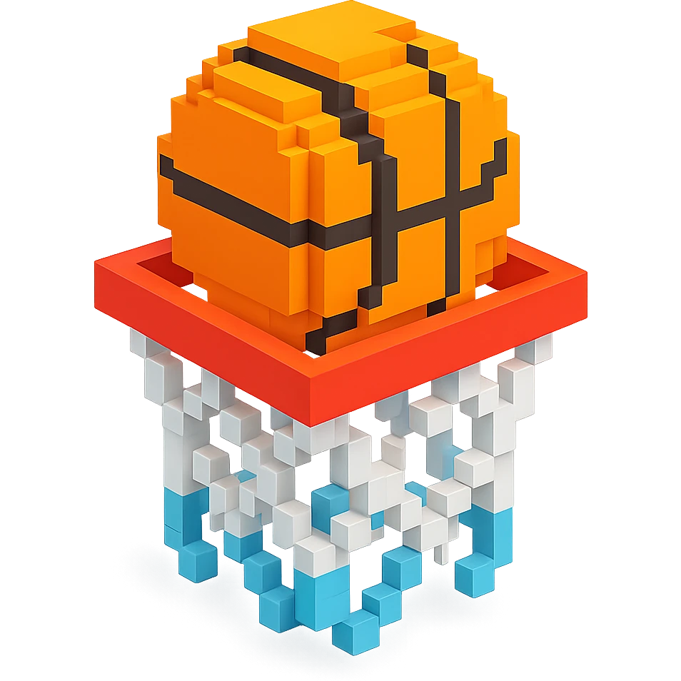 Voxel-style basketball in a net, no background, variation 6. emoji
