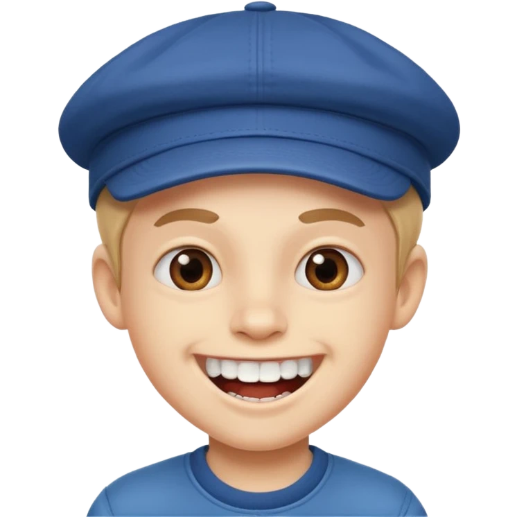 cheerful boy in a cap showing big front teeth emoji