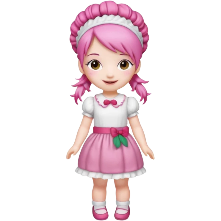 Isolated detaile illustration of the most modern raspberry torte doll figurine full body with pink hair and a hairband emoji
