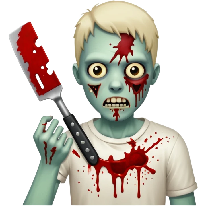 Demonic evil zombie cutting inner wrist with cleaver and blood splattering emoji