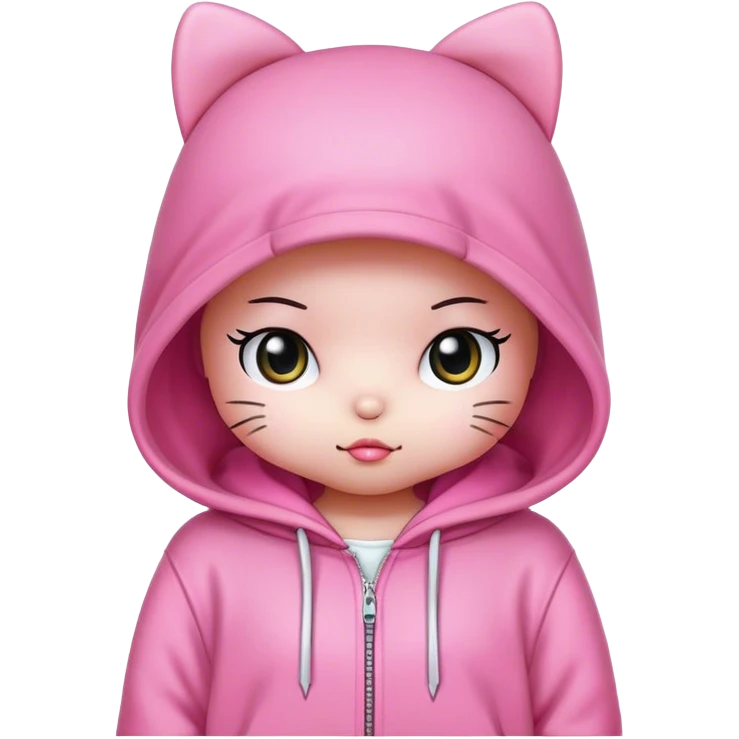 little hello kitty with an oversized pink hoodie emoji