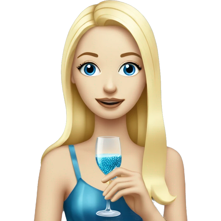 Blonde girl with blue eyes drinking Champagne with caviar  emoji