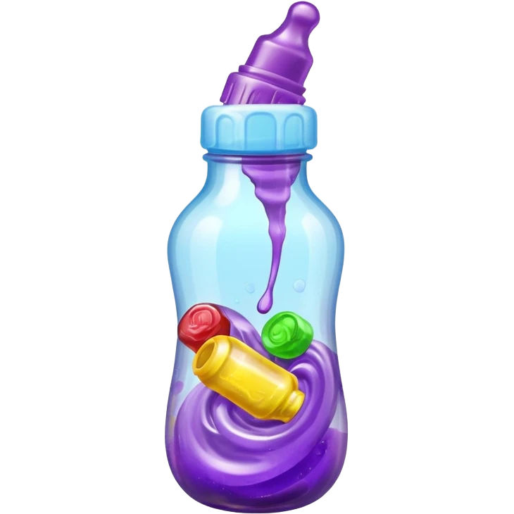 baby bottle with purple liquid and jolly ranchers emoji