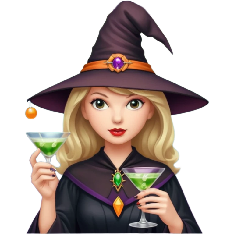 Taylor Swift as a witch with a martini glass emoji