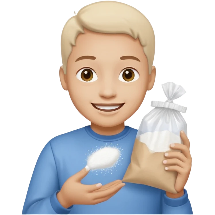 happy with a small plastic bag full of white powder emoji