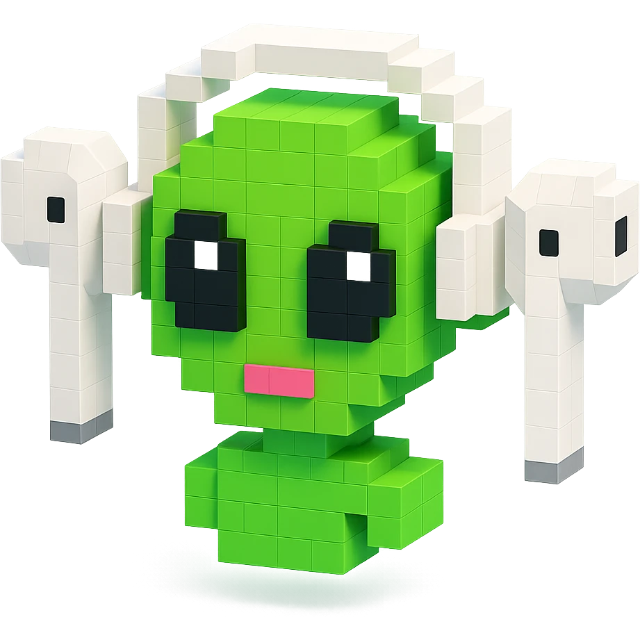 white EarPods headphones floating in space, with a cartoonish alien wearing them emoji