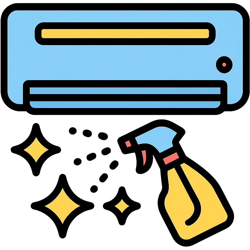 air conditioning cleaning icon showing an AC unit with sparkles or cleaning spray emoji