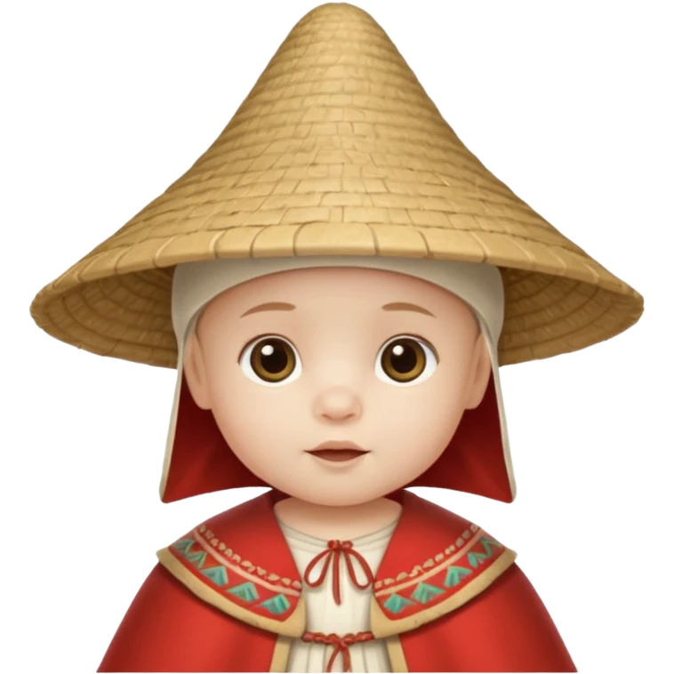 ancient latin baby conical hat, white, half body emoji