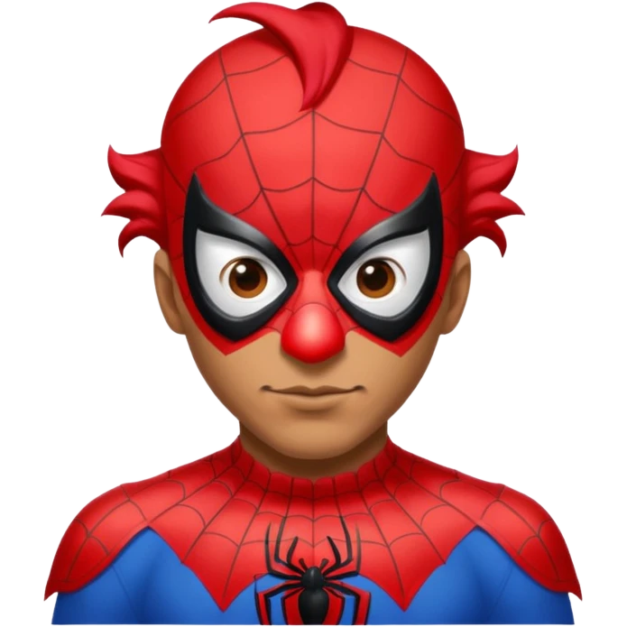 Create a man in a spider man costume with only clown nose emoji