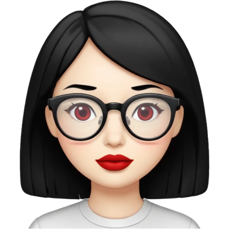 black hair with red lipstick and glasses emoji
