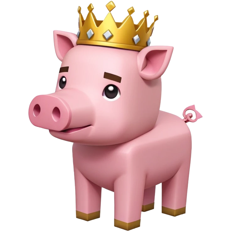 Minecraft pig full body pink blocky animal with square head wearing a crown emoji