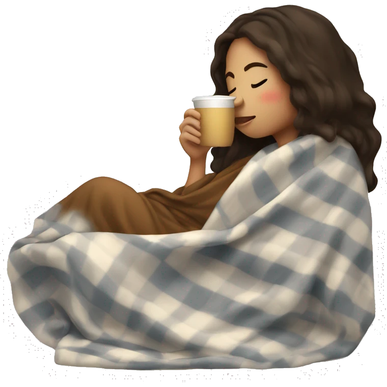 girl brunette inside a blanket sipping coffee eyes closed emoji