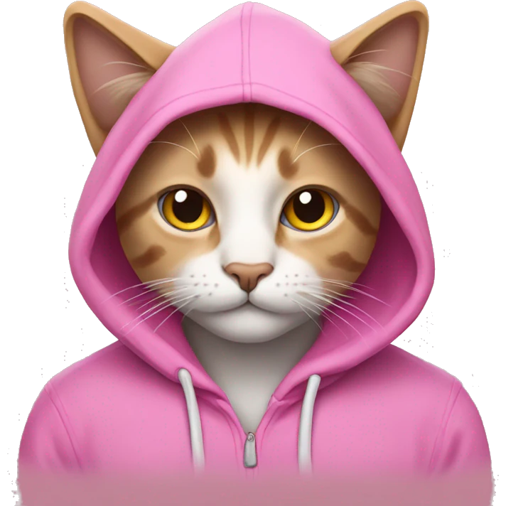 Cat wearing a pink hoodie emoji