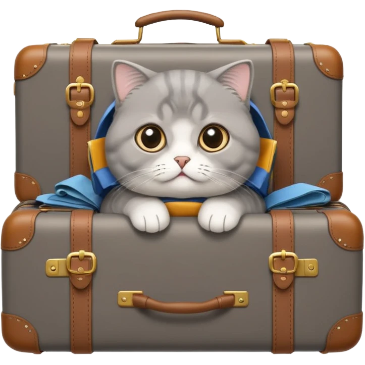 Gray scottish fold with baggage emoji