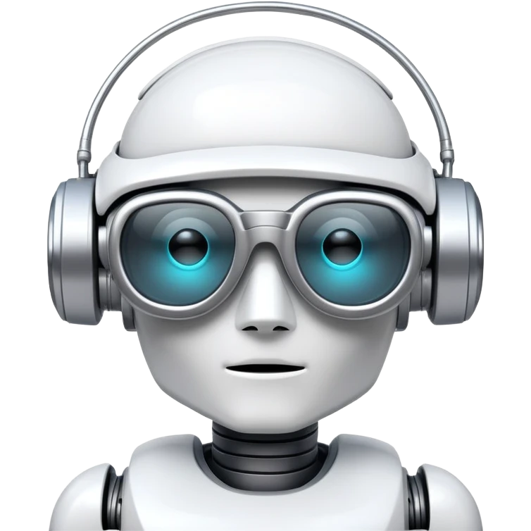 White robot with cyberpunk glasses, AI, futuristic emoji