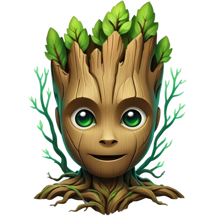 I would like a logo for a website that is reminiscent of the root of knowledge, an indirect link with root (linux root) and groot (marvel character) emoji