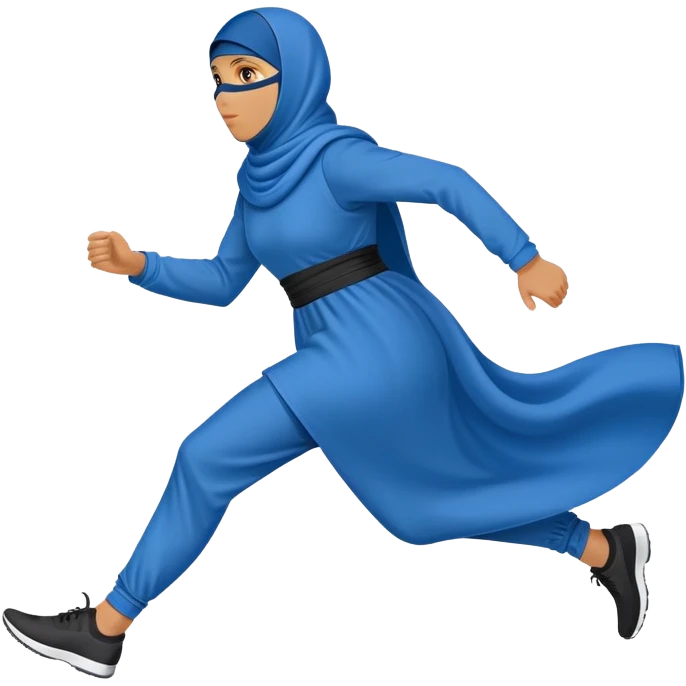 person in a blue niqab, running, side view emoji
