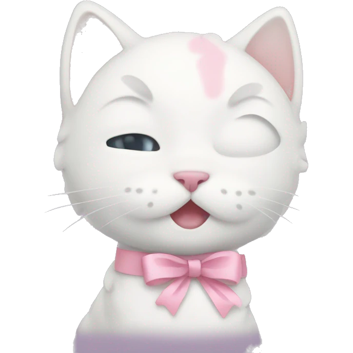 White kitty with pastel pink ribbon on head emoji